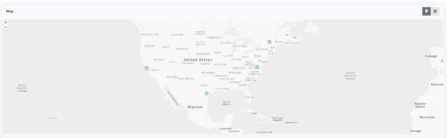 Figure 2. Map View showing various locations tests were performed from & their colour health status