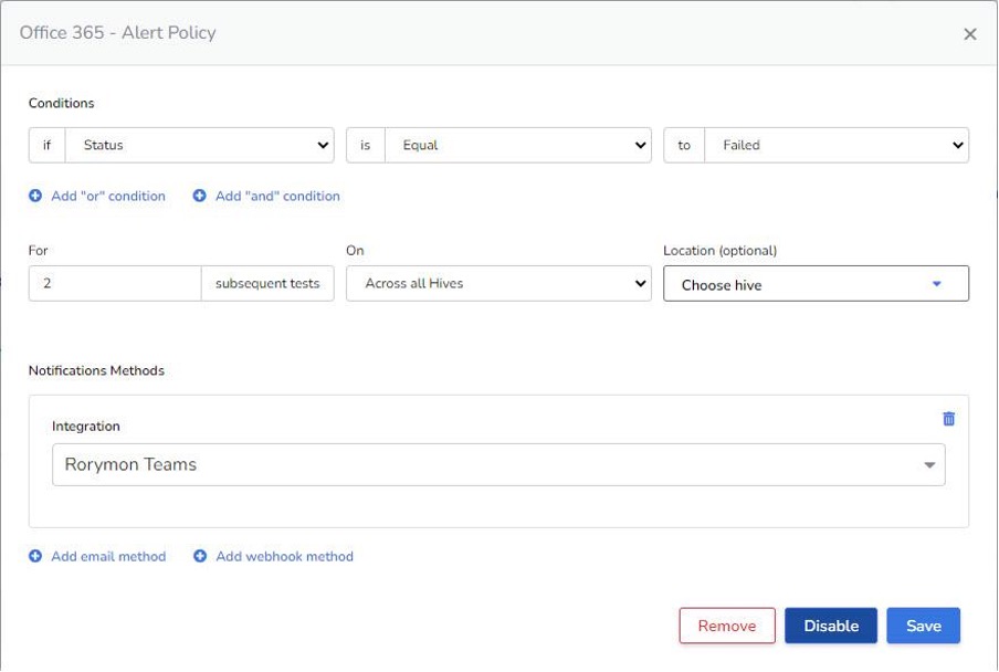 Figure 7. Example of Granularity of Alert Policy Options