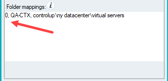 When in the ControlUp Synchronization editor, a new "Folder mappings" option is available. This screenshot shows this dialog with an example of how to use it.