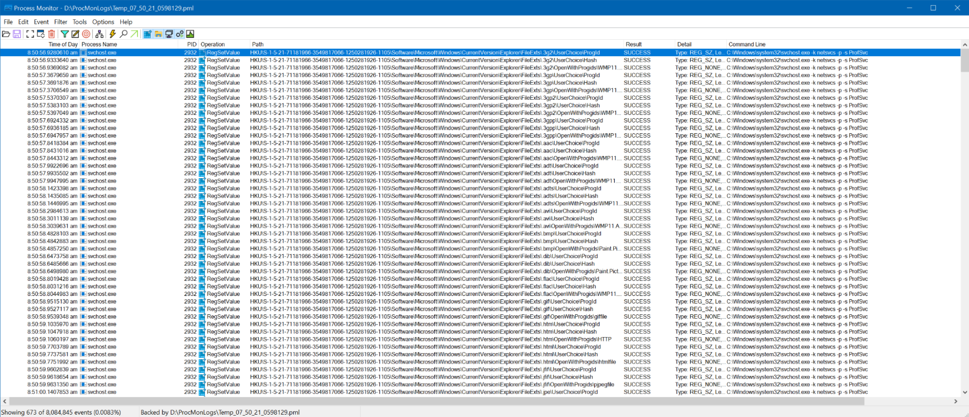 A screenshot of process monitoring showing Default Associations are being applied multiple times. 