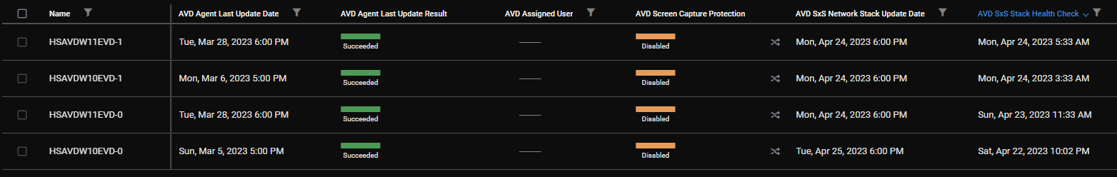 Grid view displaying Azure Virtual Desktop Agent information