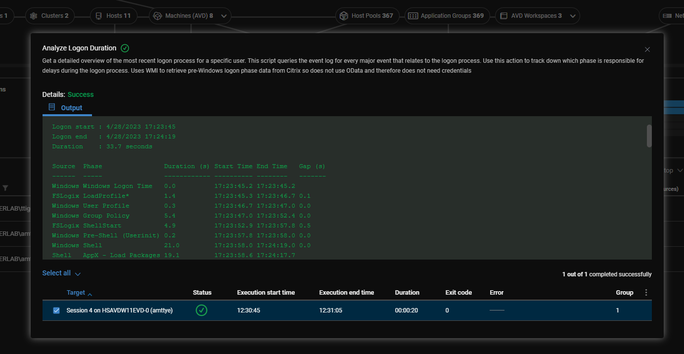 Screenshot of an Analyze Logon Duration Analysis