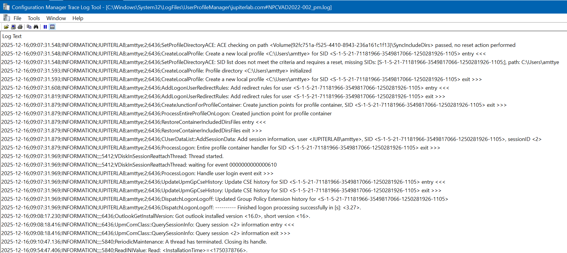 Citrix Profile Management Log