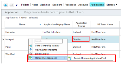applications in Horizon 7